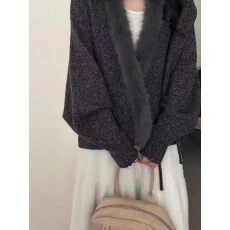 批发韩系轻奢毛衣<b class='q'>外套女</b>慵懒风宽松气质百搭秋冬季灯笼袖毛边针织开衫