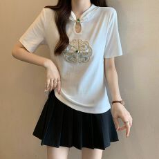批发/现货 新中式短袖<b class='q'>t</b><b class='q'>恤</b>女夏季新款大码女装胖MM<b class='q'>中国风</b>刺绣上衣潮