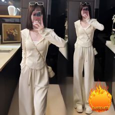 批发/加绒加厚套装冬季连帽卫衣外套茶系穿搭一整套别致长裤套装