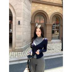 批发Farte Shop首尔欧尼 灰色背心V领蓝色开衫两件套女春<b class='q'>秋</b>上衣