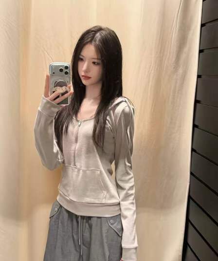 아메리칸 레트로 bm 바람 페이크 레이어드 레이스 조각 후드 티 스웨터 여성 가을 2026 새로운 몸매 가꾸기 긴팔 맨위