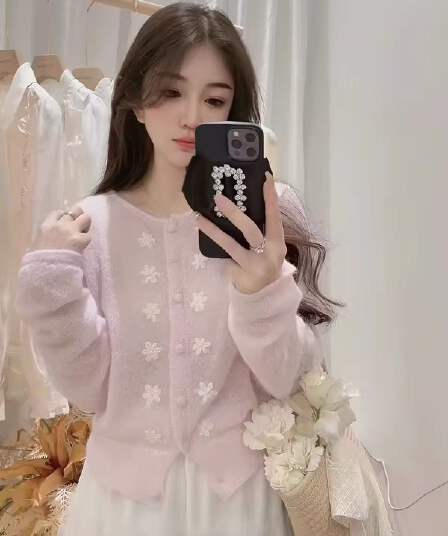 한 부서 조기 가을 달콤한 스타일 자수 배색 꽃 슬림해 보이는 다용도 니트 스웨터