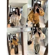 批发谢不肉 花边蕾丝荷叶灯笼袖雪纺衫女秋季温柔甜美宽松休闲上衣