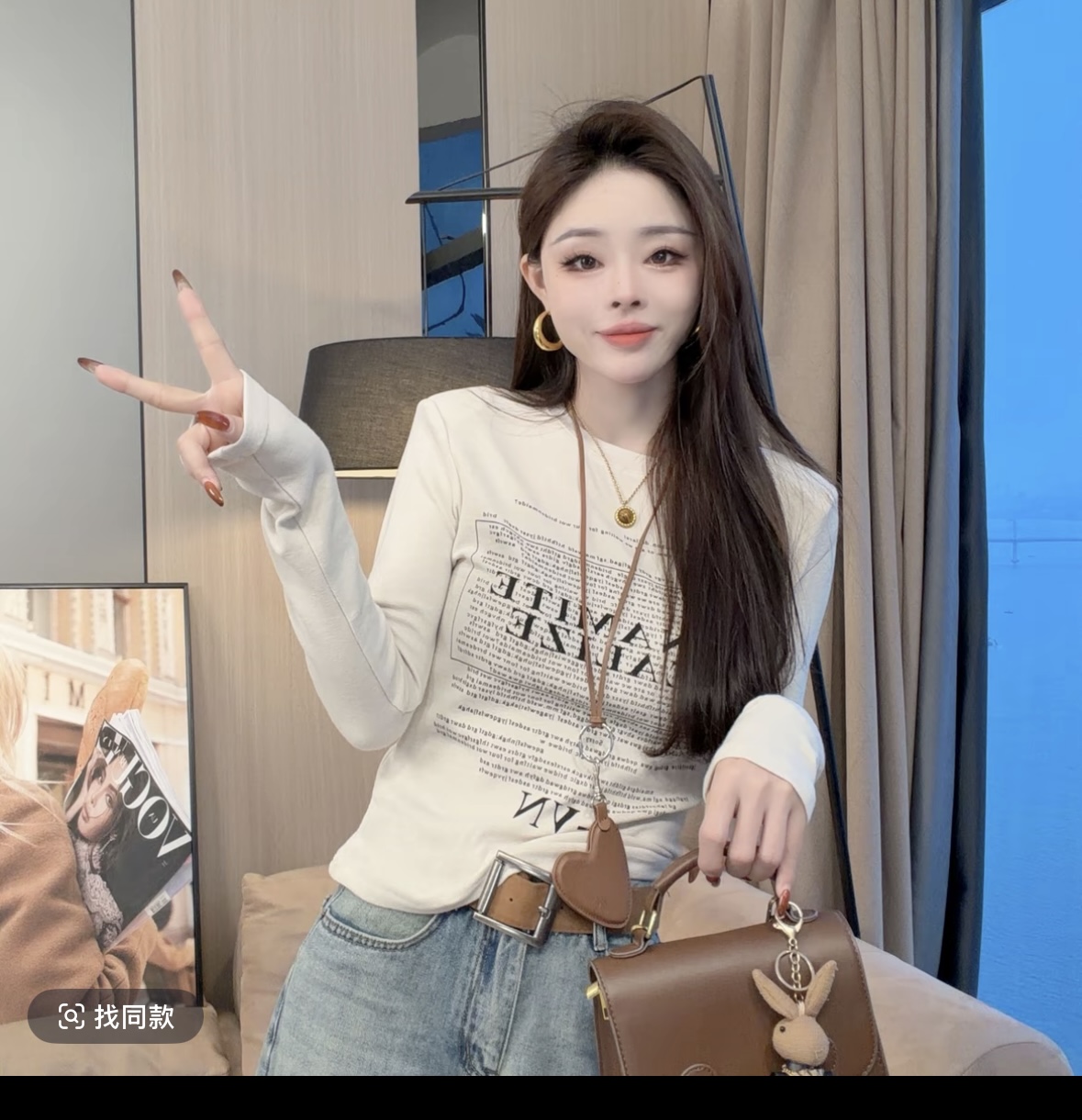 샤오 크릭 의류 봄 프린트 긴팔 셔츠 여성 새로운 몸매 가꾸기 맨위 봄 만나는 슬림해 보이는 티셔츠