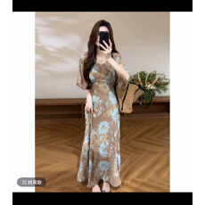 大婷婷夏季新款法式复古收腰显瘦气质碎花连衣裙长裙