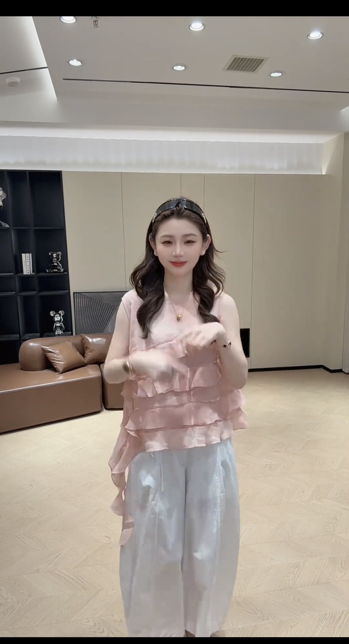 여름 프랑스식 프릴 리본 민소매 품격 작은 셔츠 루즈핏 패션 맨위 세트