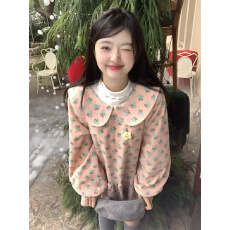 批发实拍~大码~韩系橘粉薄荷绿碎花摇粒绒厚实保暖宽松连衣裙