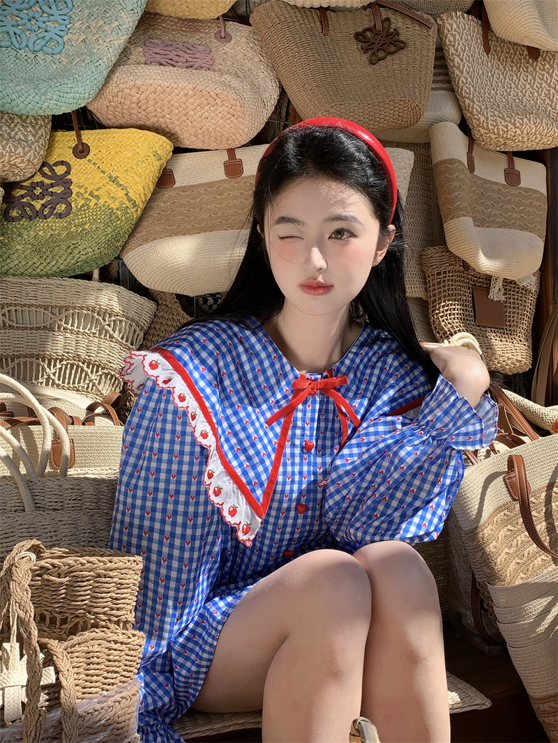 실사 빅 사이즈 봄 새로운 한 부서 달콤함 무거운 작업 패치워크 레이스 나비 매듭 하트 루즈핏 긴팔 셔츠