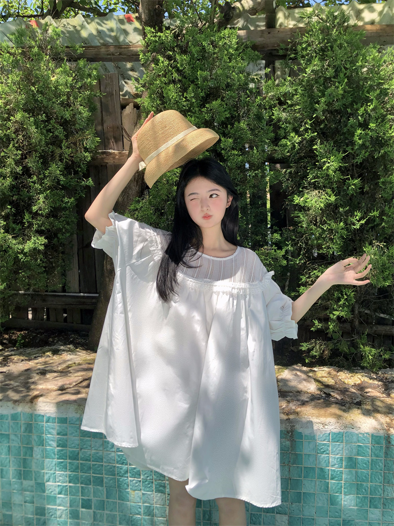 실사 새로운 한 부서 달콤함 연령 감소 패치워크 레이스 레이스 프릴 루즈핏 드레스