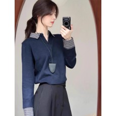 批发<b class='q'>衬衫</b>拼接针织衫内搭打底衫秋装女款2025新款巨好看的早秋穿搭上衣