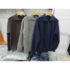 批发复古小众坑条设计翻领套头毛针织衫女秋冬新款<b class='q'>宽松</b>显瘦上衣<b class='q'>打底衫</b>