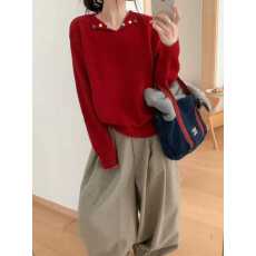 批发彩色纽扣V领针织打底衫毛衣女春秋2025<b class='q'>大码</b><b class='q'>胖</b><b class='q'>mm</b><b class='q'>显瘦</b>独特漂亮上衣