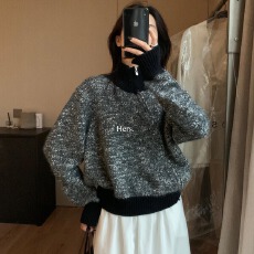 批发Hers秋冬韩系立领<b class='q'>不规则</b>拉链针织开衫女简约宽松显瘦保暖毛衣外套