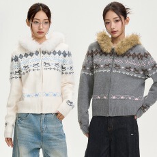 批发白色毛领针织开<b class='q'>衫</b>女2025新款冬季小个子慵懒风趣味小马毛衣外套潮