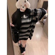 批发配<b class='q'>袜套</b> 星球条纹宽松中长款毛衣女高级感慵懒风套头针织衫上衣