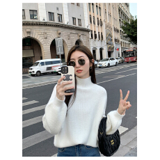 批发2025新款秋<b class='q'>冬</b>季韩版百搭纯色半高领针织毛衣女宽松休闲保暖上衣女