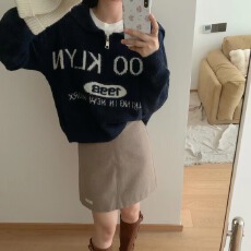 批发秋<b class='q'>装</b>女士半拉链毛衣女秋冬季2024新款字母洋气宽松短款小个子上衣