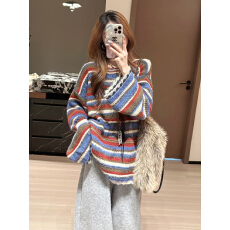 批发慵懒<b class='q'>中长款</b>彩色马海毛<b class='q'>毛衣</b>女秋冬韩系高级感外穿内搭喇叭袖针织衫