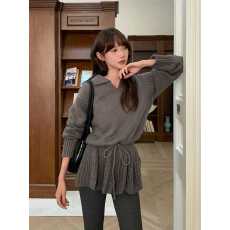 批发港风chic粉色显瘦拼接polo领花朵长袖毛衣女<b class='q'>春</b>秋学院风气质上衣潮