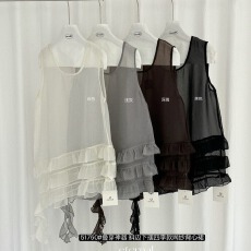 批发韩系不规则荷叶边飘带网纱无袖背心女春2026时尚宽松叠穿透视上衣