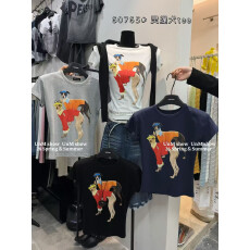 韩国东大门夏季新款时尚圆领减龄卡通印花修身显瘦百搭短袖T恤女