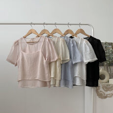 批发夏季温柔气质纹理感微透短袖衬衫女装+<b class='q'>韩国</b>chic叠穿吊带衫两件套