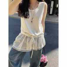 批发下摆网纱拼接背心女2026早春宽松百搭无袖外穿<b class='q'>打底衫</b>潮
