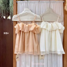 批发甜美风荷叶边抹胸吊带衫女辣妹时尚设计感显瘦百搭小个子<b class='q'>雪纺</b><b class='q'>上衣</b>