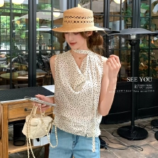 批发韩系荡领飘带波点无袖背心上衣女2026夏季新款高级感气质<b class='q'>百搭</b>小衫