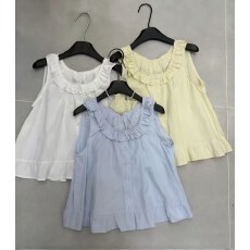 批发2026夏季<b class='q'>新款</b>甜美百搭木耳边减龄显瘦小衫<b class='q'>女</b>无袖花边下摆上衣