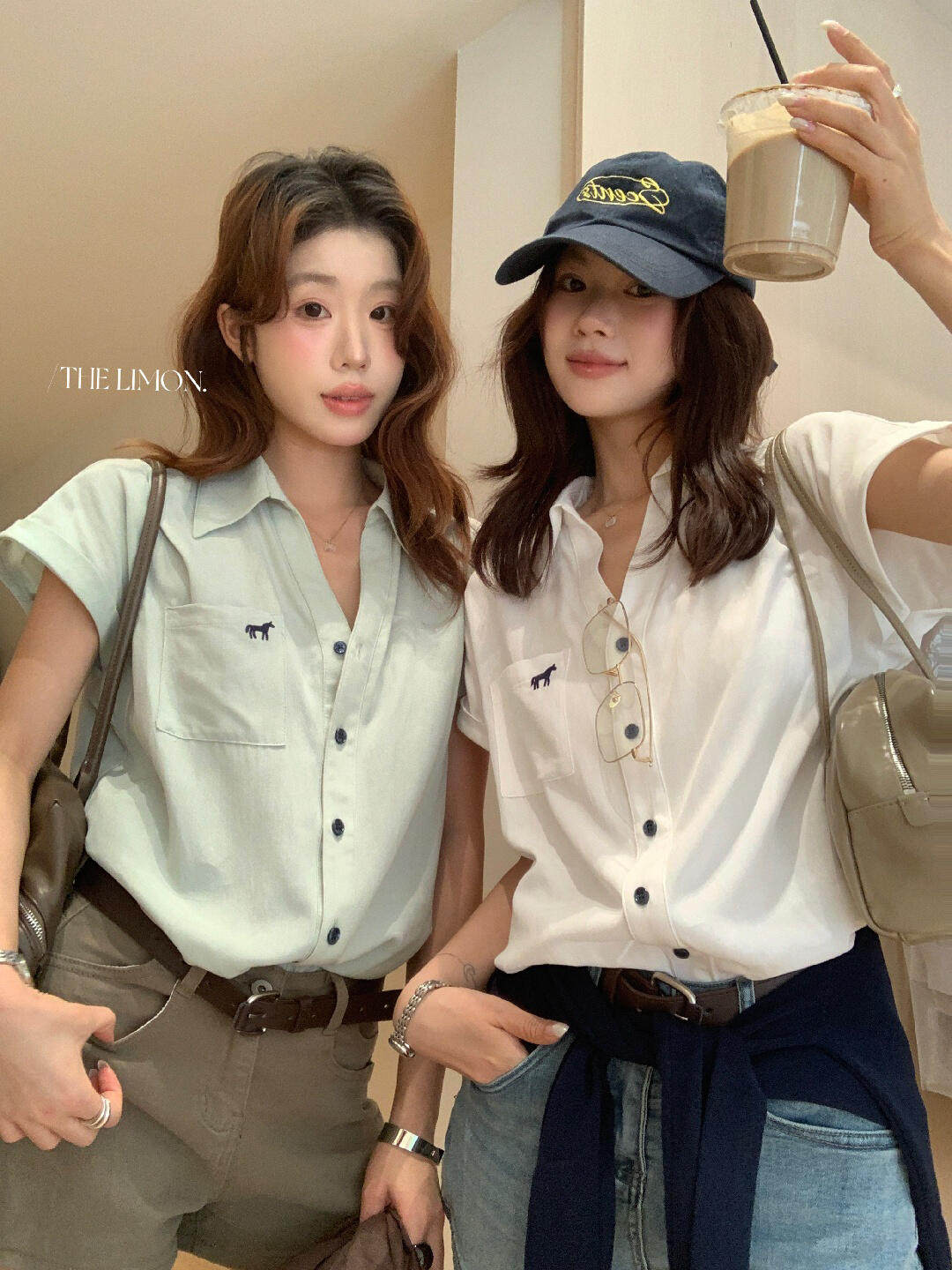 the limon 레몬 녹차 한 부서 지능 오래된 돈 출퇴근 미니멀리즘 대기 작은 말 자수 여성 셔츠 여름