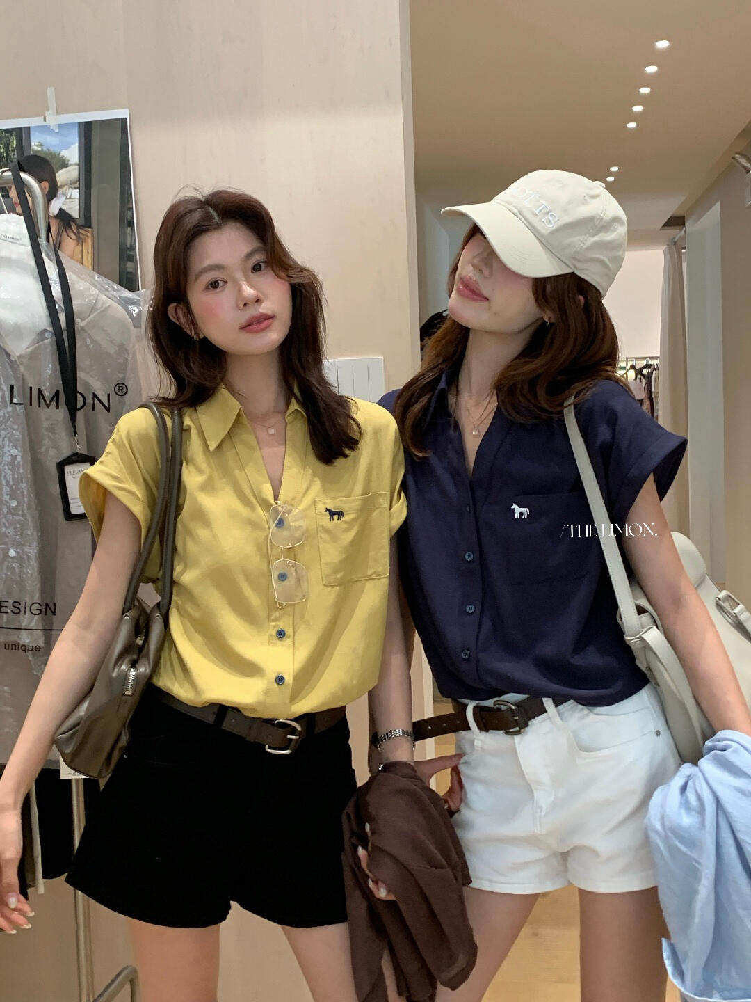the lemon 열세 개 여성 의류 여름 출퇴근 높음 지혜 센스 V넥 작은 말 자수 작은 날다 소매 셔츠 루즈핏 맨위