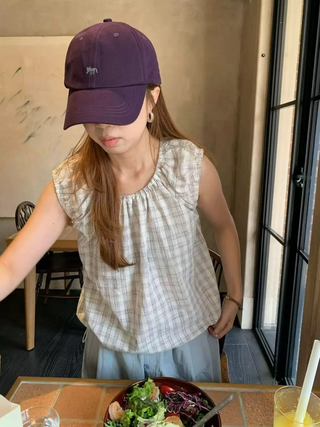 여름 한 부서 보 주님 같은 단락 체크무늬 작은 날다 소매 맨위 슬림해 보이는 숨기기 고기 다용도 조끼 여성