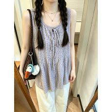 批发<b class='q'>甜美</b>风蕾丝边圆领系带碎花吊带背心女春夏别致减龄无袖上衣
