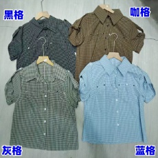 批发夏季复古短袖<b class='q'>格子衬衫</b>女2026新款韩系设计感收腰显瘦短款衬衣上衣