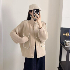批发欧洲站小香风时尚立领毛呢外套女宽松棒球服<b class='q'>夹克</b>上衣2024春季新款