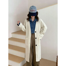批发春秋冬新款宽松纯色大衣女V领<b class='q'>长款</b>过膝<b class='q'>毛衣外套</b>针织开衫外搭加厚