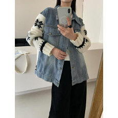 批发高级小众美式针织拼接<b class='q'>牛仔</b>外套女春2026新款超火好看短款<b class='q'>夹克</b>上衣