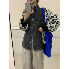 批发2026 秋冬新款宽松显瘦牛仔拼接毛衣假两件外套女百搭复古针织开