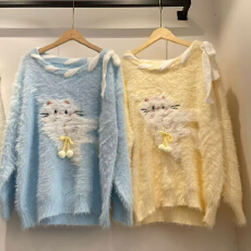 批发水<b class='q'>貂绒</b>毛衣女秋冬新款可爱猫咪软糯宽松加厚独特漂亮针织衫上衣潮