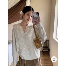 批发张贝贝ibell老钱风重工26支100绵羊毛立体绞花Polo领<b class='q'>毛衣</b>减龄百搭