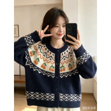 批发复古费尔岛毛衣开衫女韩系温柔重工立体钩花撞色宽松软糯针织<b class='q'>外套</b>