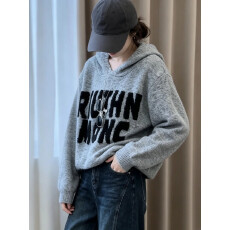 批发韩系字母印花连帽毛衣针织衫<b class='q'>女</b>宽松秋冬2026新款高级感打底衫<b class='q'>上衣</b>