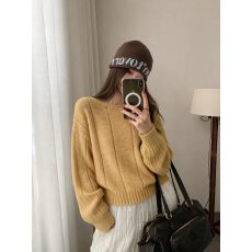 慵懒风马海毛毛衣女新款温柔氛围感宽松显瘦短款针织衫多色套头