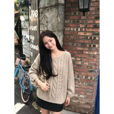 复古麻花针织衫女秋季新款温柔风V领宽松显瘦软糯套头毛衣多色