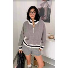 批发好看秋冬新款休闲套装圆领拉链<b class='q'>开衫</b>+包臀短裤休闲<b class='q'>针织</b>两件套<b class='q'>针织</b>