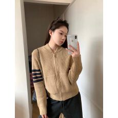 批发韩系四条杠拉链<b class='q'>针织</b>开衫女春秋立领宽松短款毛衣<b class='q'>外套</b>