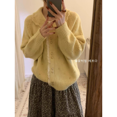 批发韩系娃娃领<b class='q'>蕾丝</b>镂空针织开衫女秋季新款宽松显瘦百搭毛衣外套上衣