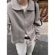 批发慵懒风灰色翻领拉链毛衣外套女秋冬小个子短款软糯<b class='q'>针织</b>开衫毛线衣