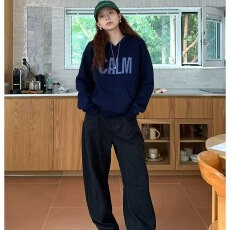 韩系字母连帽毛衣女秋冬宽松慵懒套头针织衫休闲帽衫上衣